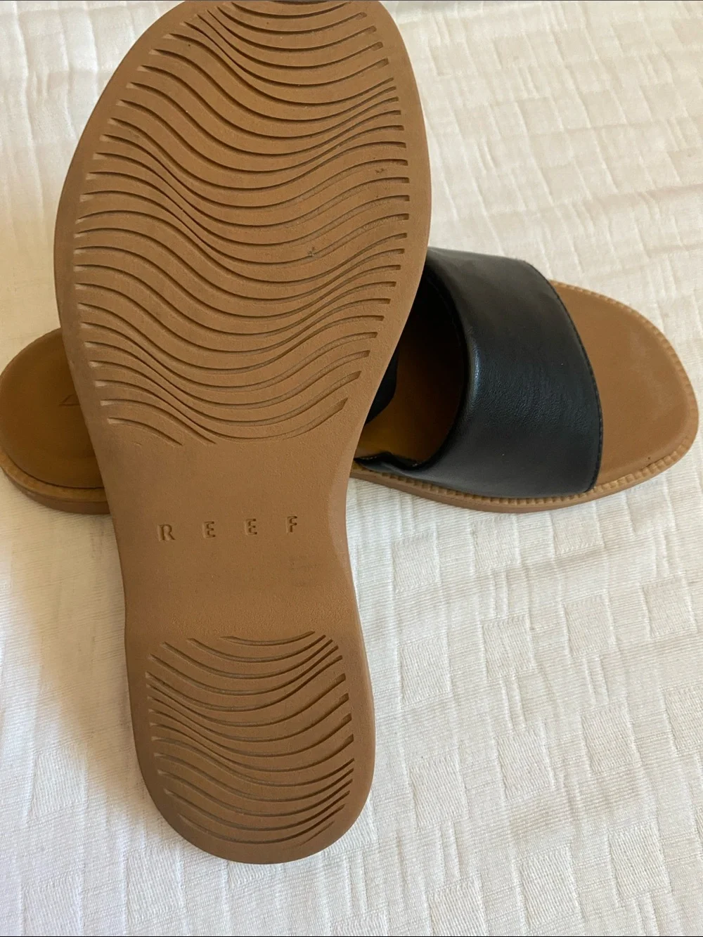 REEF Women's Black Slide Sandals with Tan Footbed - Picture 7 of 8